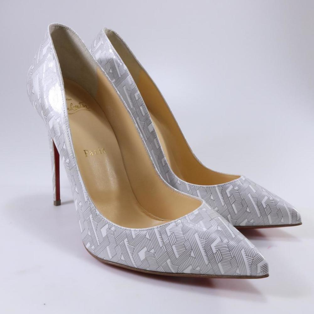 Pigalle Follies 100mm White Silver Gray Geometric Classic pumps c777